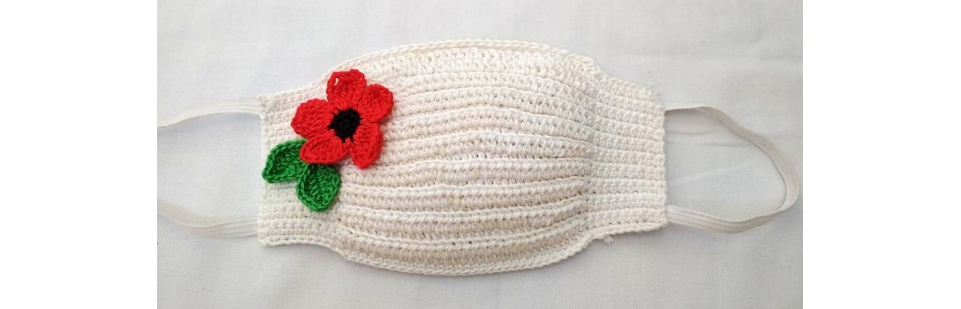 Happy Threads Handmade Crochet Cotton Masks with Floral Motifs- White & Red